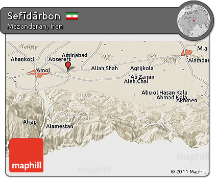 Shaded Relief Panoramic Map of Sefīdārbon