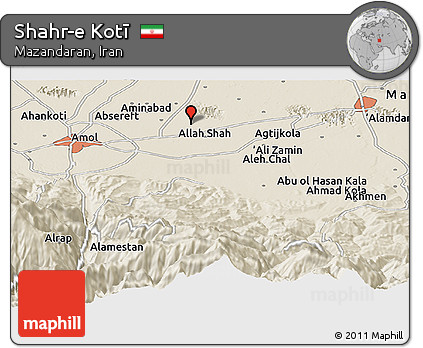 Shaded Relief Panoramic Map of Shahr-e Kotī