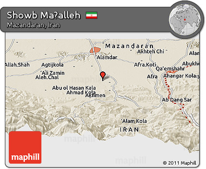 Shaded Relief Panoramic Map of Showb Maḩalleh