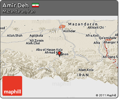 Shaded Relief Panoramic Map of Amīr Deh