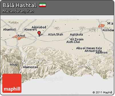 Shaded Relief Panoramic Map of Bālā Hashtal