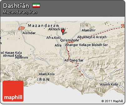 Shaded Relief Panoramic Map of Dashtīān