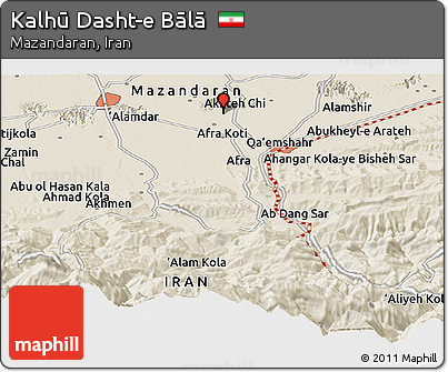Shaded Relief Panoramic Map of Kalhū Dasht-e Bālā