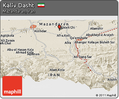 Shaded Relief Panoramic Map of Kalīv Dasht