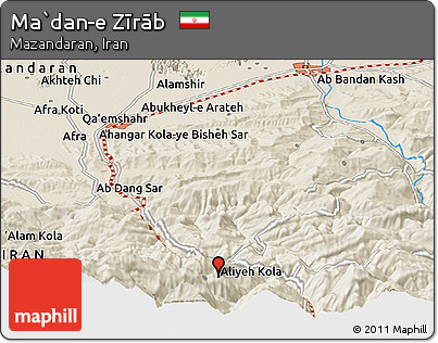 Shaded Relief Panoramic Map of Ma`dan-e Zīrāb