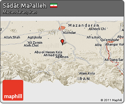 Shaded Relief Panoramic Map of Sādāt Maḩalleh
