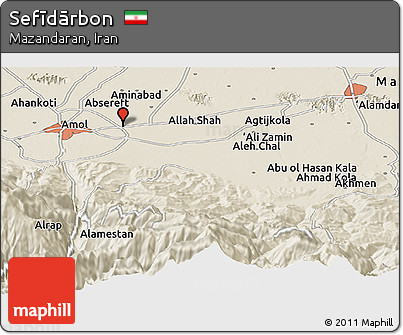 Shaded Relief Panoramic Map of Sefīdārbon