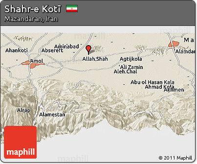 Shaded Relief Panoramic Map of Shahr-e Kotī