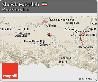 Shaded Relief Panoramic Map of Showb Maḩalleh