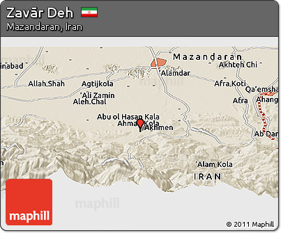 Shaded Relief Panoramic Map of Zavār Deh