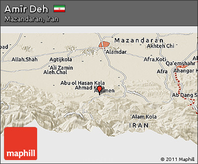 Shaded Relief Panoramic Map of Amīr Deh