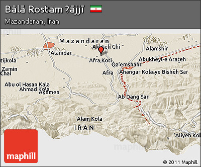 Shaded Relief Panoramic Map of Bālā Rostam Ḩājjī