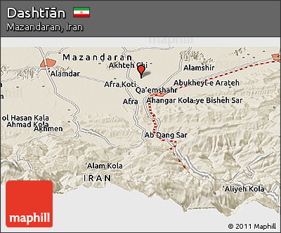 Shaded Relief Panoramic Map of Dashtīān