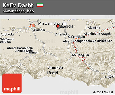Shaded Relief Panoramic Map of Kalīv Dasht
