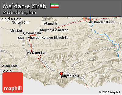 Shaded Relief Panoramic Map of Ma`dan-e Zīrāb