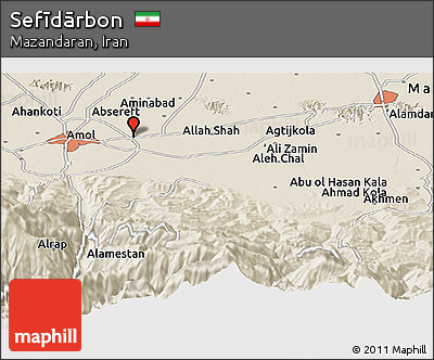 Shaded Relief Panoramic Map of Sefīdārbon