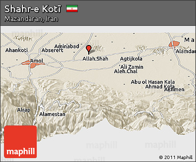 Shaded Relief Panoramic Map of Shahr-e Kotī