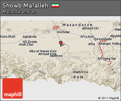 Shaded Relief Panoramic Map of Showb Maḩalleh