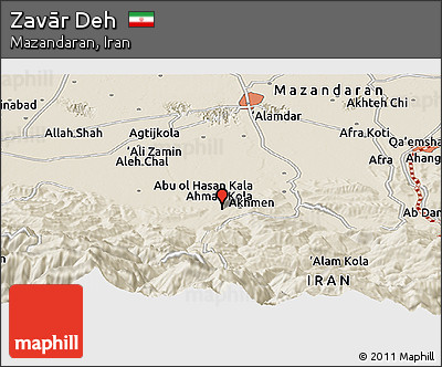 Shaded Relief Panoramic Map of Zavār Deh