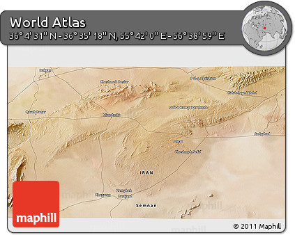 Satellite 3D Map of the Area around 36° 19' 55" N, 56° 10' 29" E