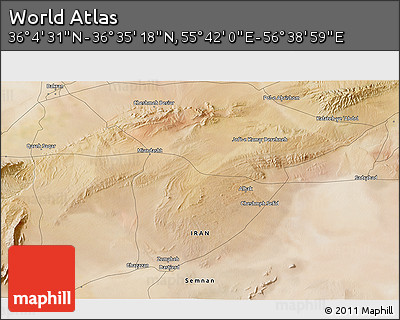 Satellite 3D Map of the Area around 36° 19' 55" N, 56° 10' 29" E