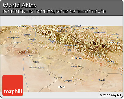 Satellite 3D Map of the Area around 36° 19' 55" N, 57° 1' 29" E