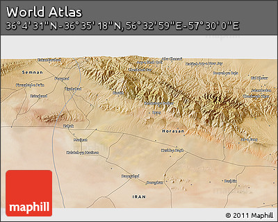 Satellite 3D Map of the Area around 36° 19' 55" N, 57° 1' 29" E