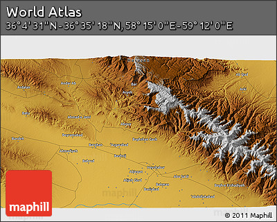 Physical 3D Map of the Area around 36° 19' 55" N, 58° 43' 30" E