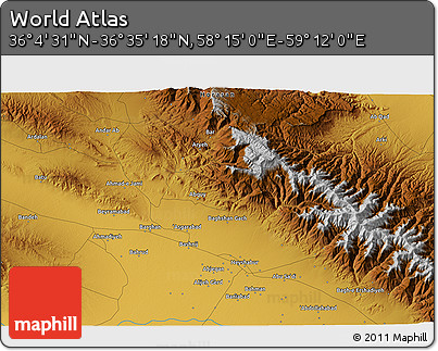 Physical 3D Map of the Area around 36° 19' 55" N, 58° 43' 30" E