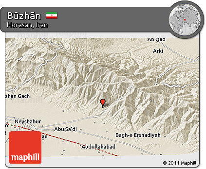 Shaded Relief Panoramic Map of Būzhān