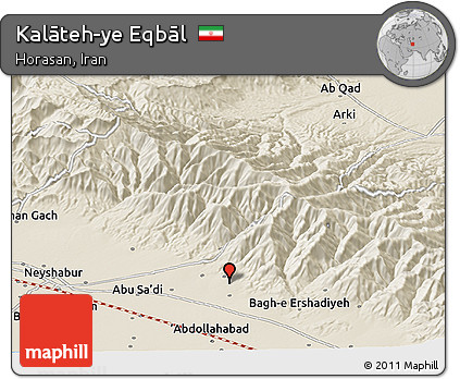 Shaded Relief Panoramic Map of Kalāteh-ye Eqbāl
