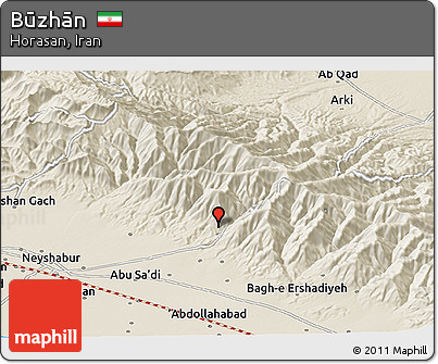 Shaded Relief Panoramic Map of Būzhān