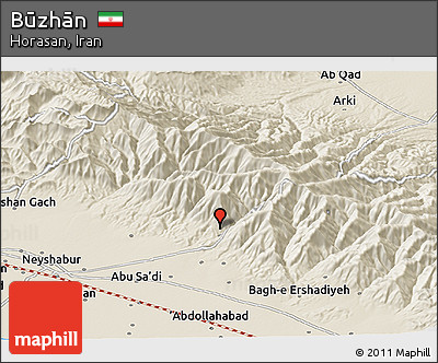 Shaded Relief Panoramic Map of Būzhān
