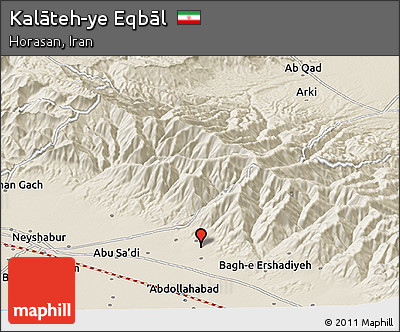 Shaded Relief Panoramic Map of Kalāteh-ye Eqbāl