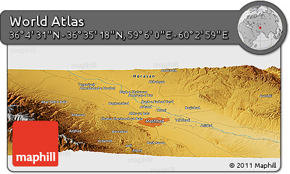 Physical Panoramic Map of the Area around 36° 19' 55" N, 59° 34' 30" E