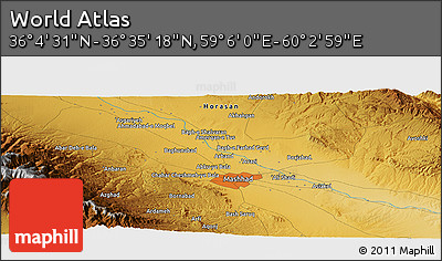 Physical Panoramic Map of the Area around 36° 19' 55" N, 59° 34' 30" E