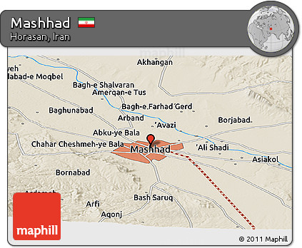 Shaded Relief Panoramic Map of Mashhad