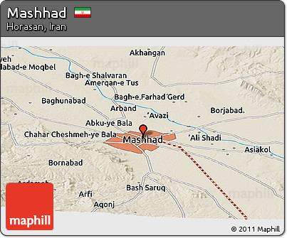 Shaded Relief Panoramic Map of Mashhad