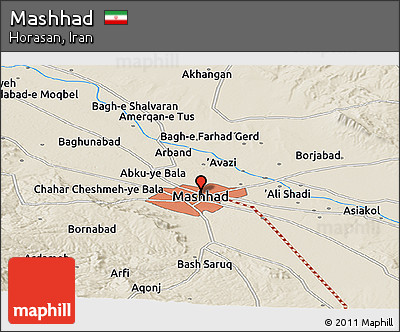 Shaded Relief Panoramic Map of Mashhad