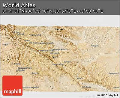 Satellite 3D Map of the Area around 36° 19' 55" N, 60° 25' 29" E
