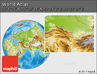 Physical Location Map of the Area around 36° 19' 55" N, 60° 25' 29" E