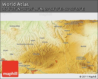 Physical 3D Map of the Area around 36° 19' 55" N, 66° 22' 30" E