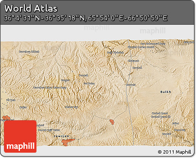 Satellite 3D Map of the Area around 36° 19' 55" N, 66° 22' 30" E