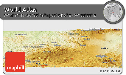 Physical Panoramic Map of the Area around 36° 19' 55" N, 66° 22' 30" E