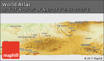 Physical Panoramic Map of the Area around 36° 19' 55" N, 66° 22' 30" E