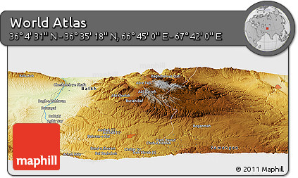Physical Panoramic Map of the Area around 36° 19' 55" N, 67° 13' 29" E