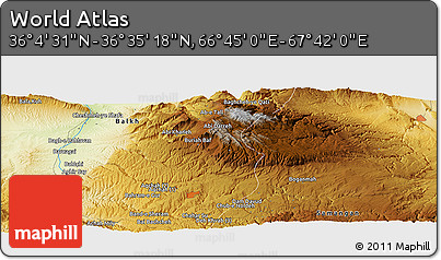 Physical Panoramic Map of the Area around 36° 19' 55" N, 67° 13' 29" E