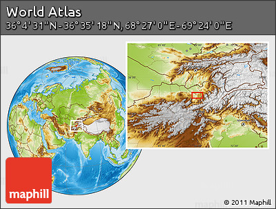 Physical Location Map of the Area around 36° 19' 55" N, 68° 55' 30" E