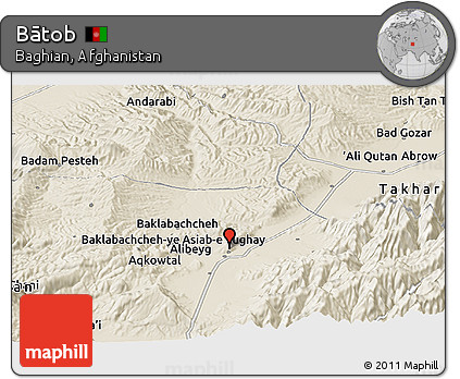 Shaded Relief Panoramic Map of Bātob