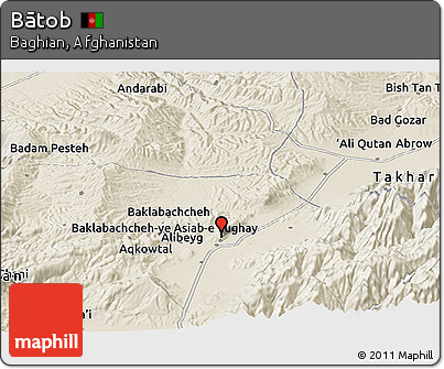 Shaded Relief Panoramic Map of Bātob